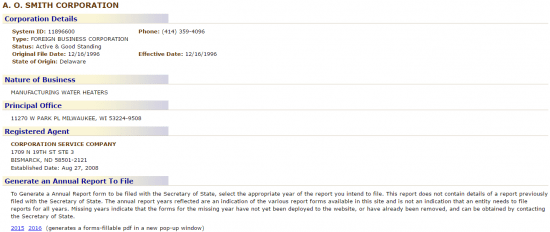 North Dakota Secretary of State business entity search by system ID form.